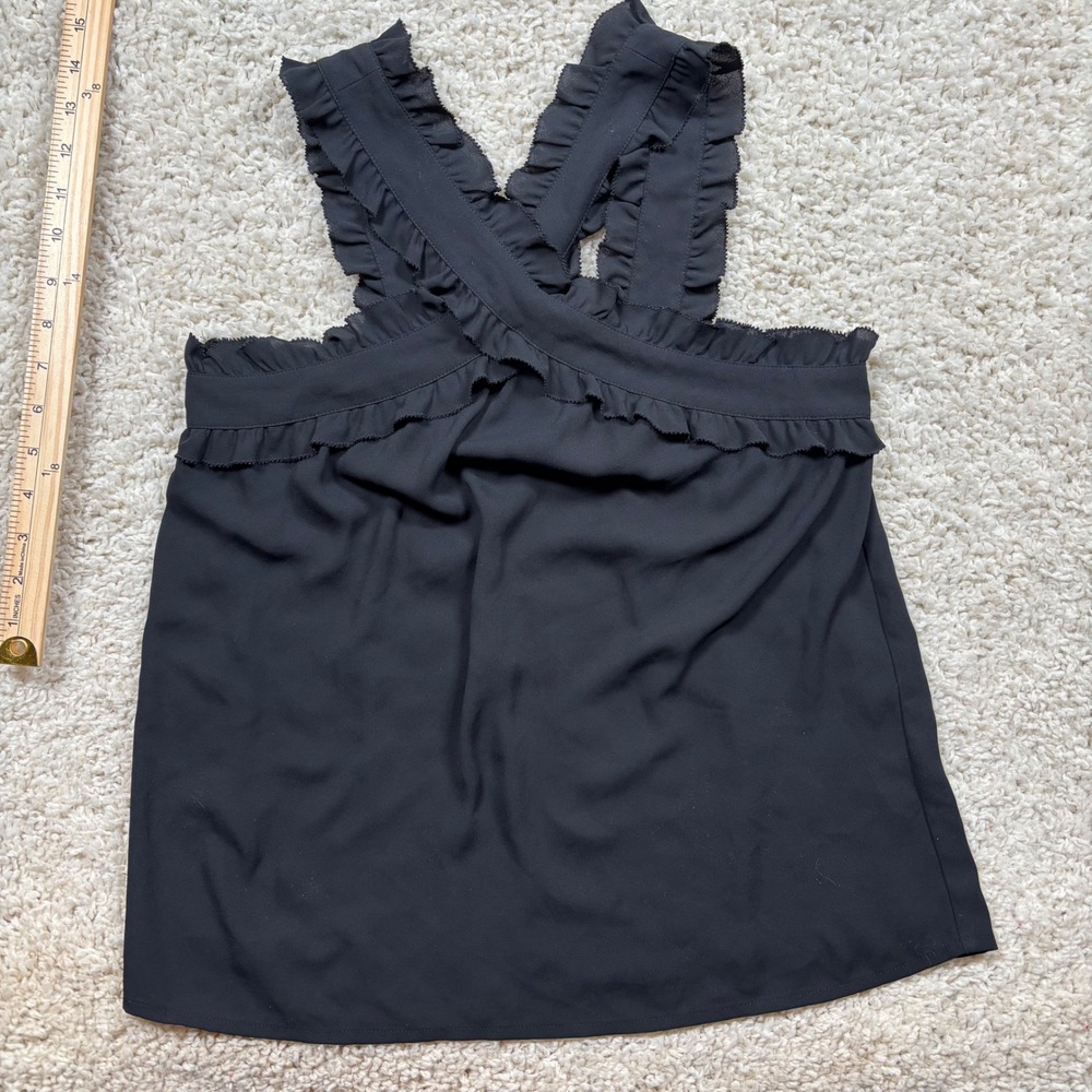 J. Crew Black Ruffle Cross Back Tank Top Women Size‎ 0 Polyester